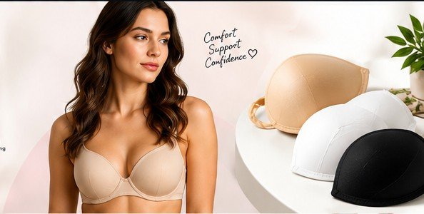 Premium bra cups and lingerie model presentation